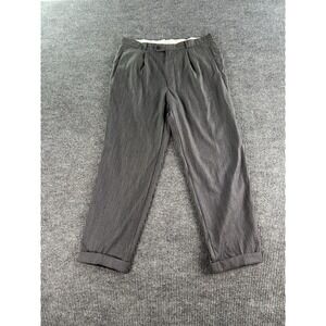 Hugo Boss Pants Men 38x32 Gray Wool Striped Pleated Wide Sokrates Sigma